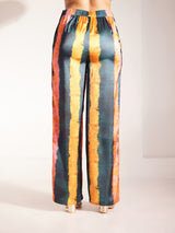 Satin Abstract Print Trousers - Multicolour