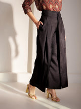 Silk Blend Pleated Trousers - Black