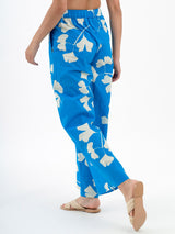 Cotton Poplin Floral Trousers - Blue