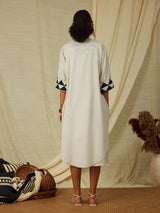 Sleeveless Cotton Geomtric Print Dress With Jacket - Black & Cream