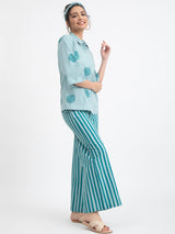 Cotton Poplin Striped Pants - Light Green