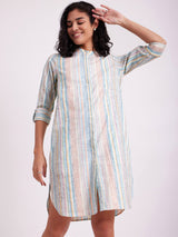 Cotton Striped Relaxed Dress - Blue