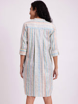 Cotton Striped Relaxed Dress - Blue