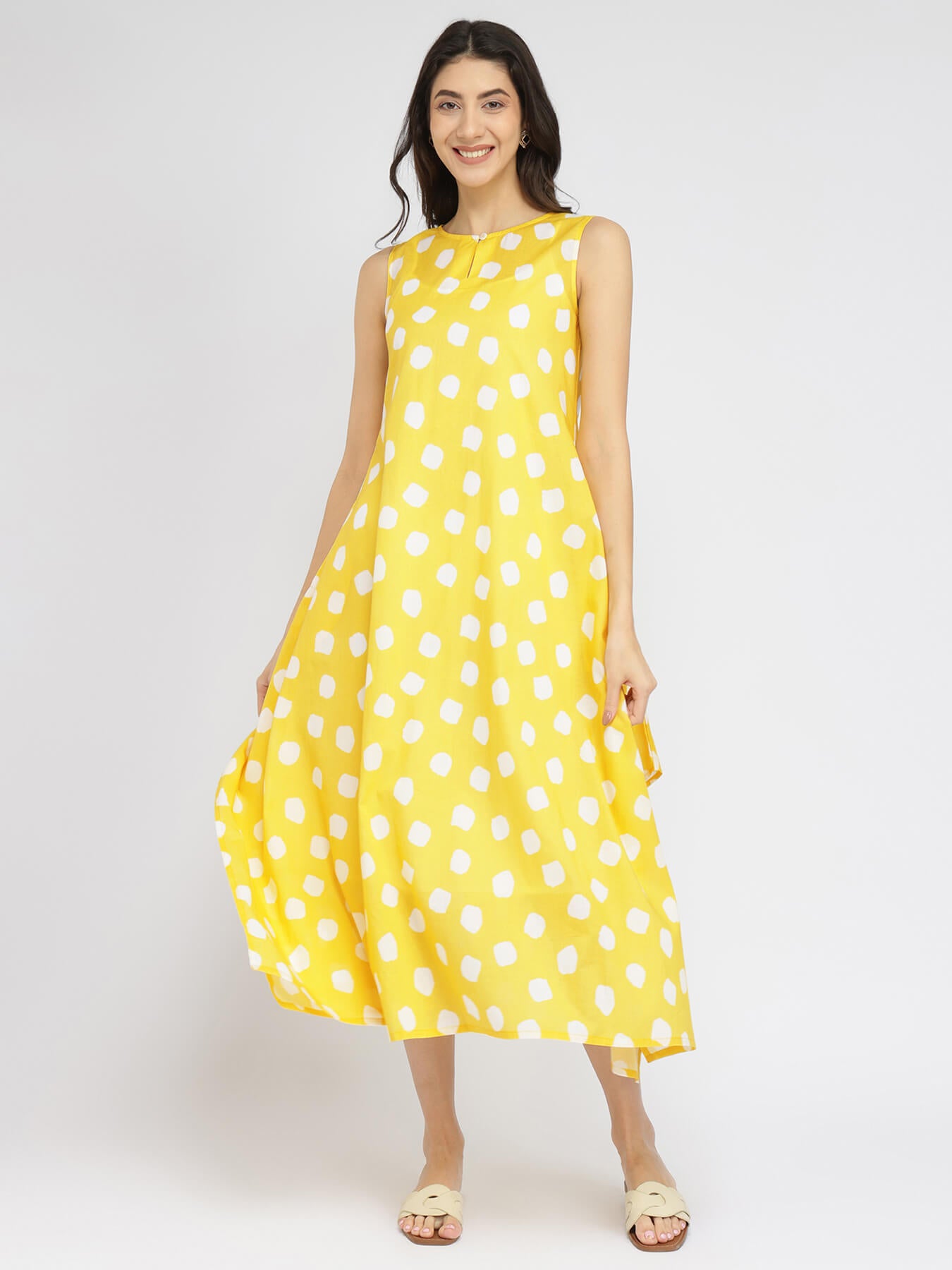 Cotton Polka Handkerchief Dress - Yellow