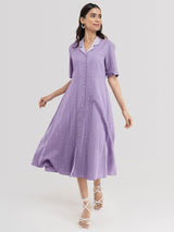 Checked Print Collar Dress - Lilac