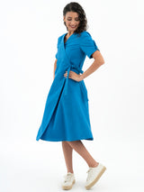 Cotton Poplin Wrap Dress - Blue
