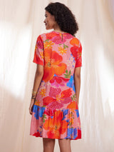 Floral A line Tiered Dress - Multicolour