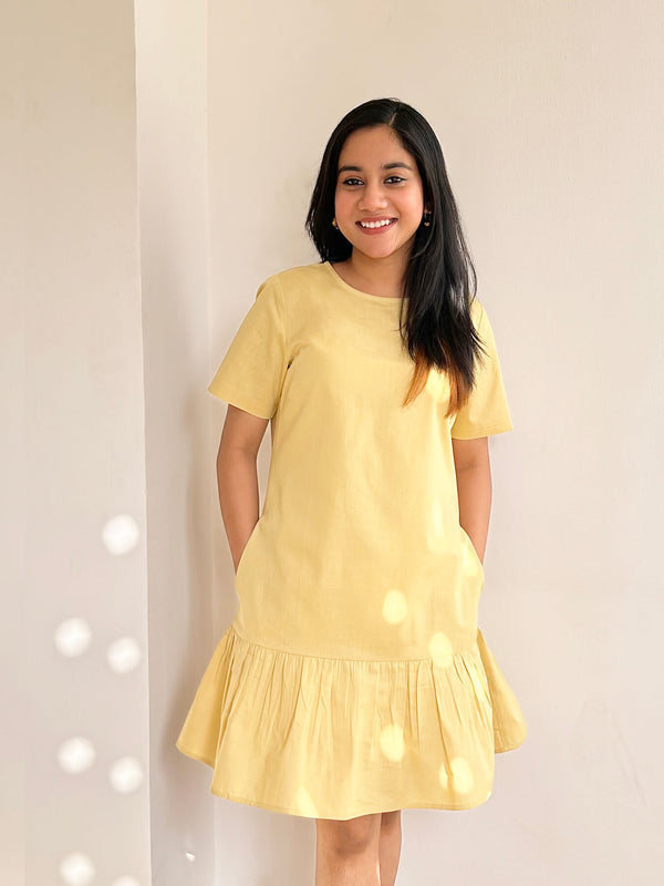 Linen Blend A-line Dress - Yellow