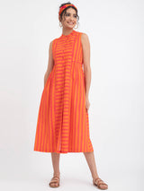 Sleeveless Cotton Poplin A-line Dress - Orange