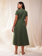 Solid A-line Dress - Green