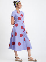 Cotton Poplin Polka A-line Dress - Lilac