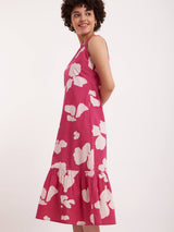 Cotton Floral Single-tiered Dress - Pink