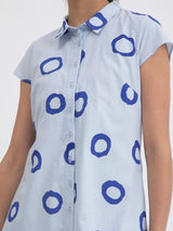 Cotton Poplin Polka Shirt Collar Dress - Blue