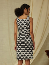 Cotton Poplin Geometric Print Dress - Black & Cream