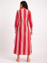 Cotton Poplin Stripe Play Shirt Dress - Red & Pink