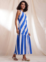Cotton Poplin Stripe Play Single Tiered Dress - Blue & White
