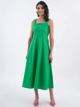 Sleeveless Cotton Poplin A line Dress - Green