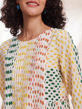 Cotton Ethnic Motif Pintuck Dress - Multicolour