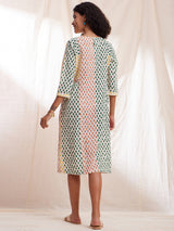 Cotton Ethnic Motif Pintuck Dress - Multicolour