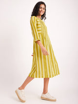 Cotton Stripe Play A line Dress - Yellow