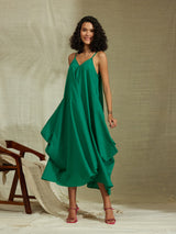 Sleeveless Cotton V-Neck Dress - Green