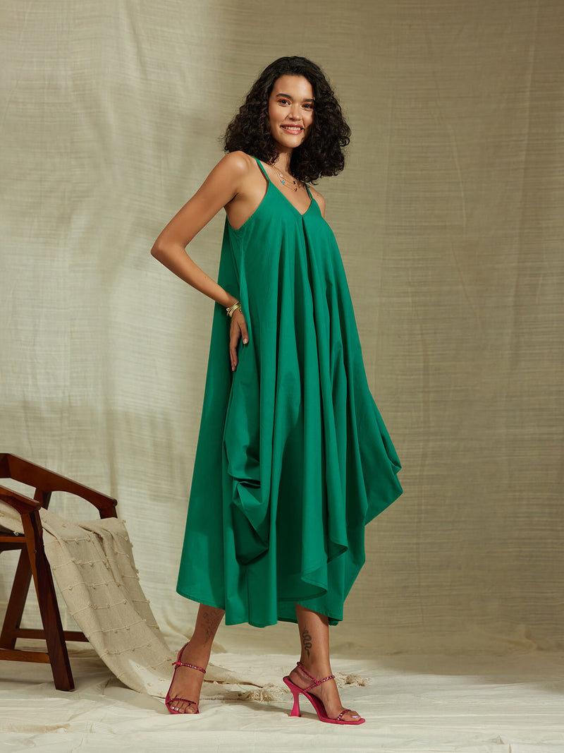 Sleeveless Cotton V-Neck Dress - Green