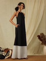 Cotton Halterneck Dress - Black & Cream