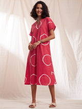 Cotton Tie & Dye V-neck Dress - Red