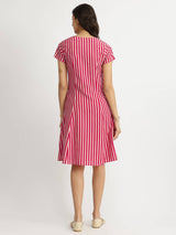 Cotton Stripe A-line Dress - Pink