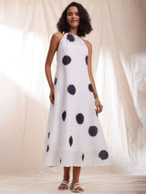 Cotton Tie & Dye Halterneck Dress - Black & White
