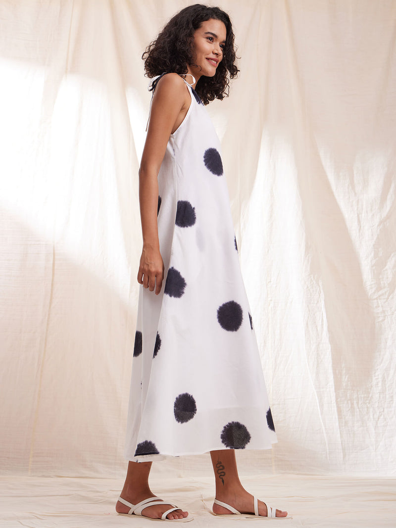 Cotton Tie & Dye Halterneck Dress - Black & White