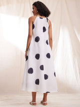 Cotton Tie & Dye Halterneck Dress - Black & White