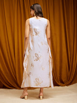 Gold Foil Print Handkerchief Dress - Off White