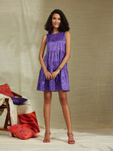 Sleeveless Satin Tiered Dress - Purple