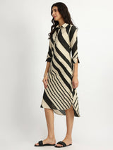 Cotton Stripe Play Shirt Dress - Black & Cream