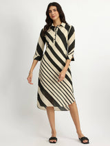 Cotton Stripe Play Shirt Dress - Black & Cream