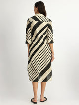 Cotton Stripe Play Shirt Dress - Black & Cream