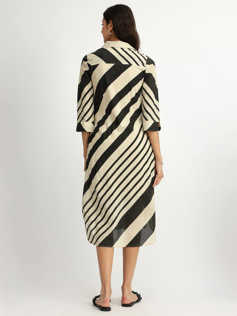 Cotton Stripe Play Shirt Dress - Black & Cream