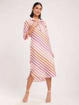 Cotton Striped Shirt Dress - Pink & White