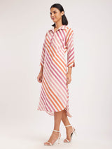 Cotton Striped Shirt Dress - Pink & White