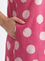 Cotton Sleeveless Dabu Handblock Polka Printed Dress - Pink