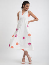 Sleeveless Cotton Poplin Polka Dress - White