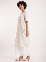 Cotton Straight Kurta with Button Detailing - White