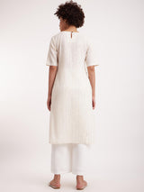 Cotton Straight Kurta with Button Detailing - White