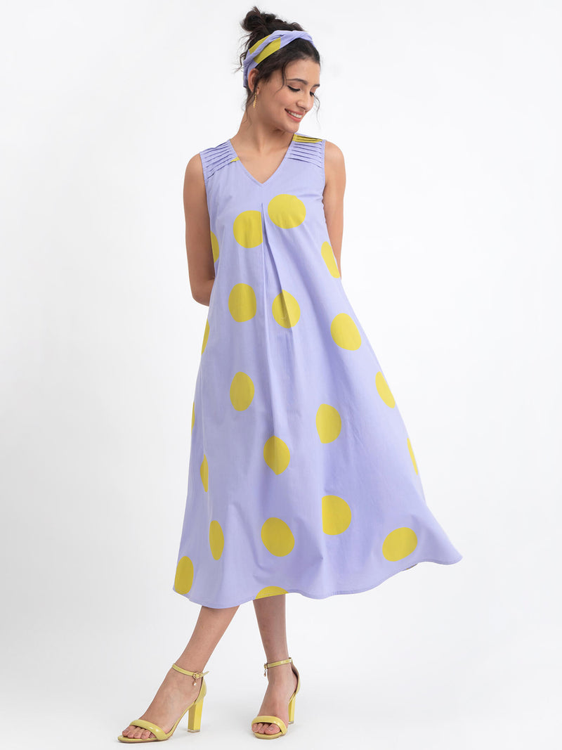 Cotton Sleeveless Polka Dress - Lilac