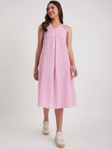Cotton Sleeveless Check Dress - Pink