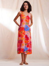 Sleeveless Floral A line Dress - Multicolour