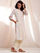 Cotton Stripe Play Straight Kurta - Multicolour