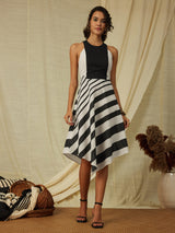 Cotton Stripe Play Halterneck Dress - Black & Cream