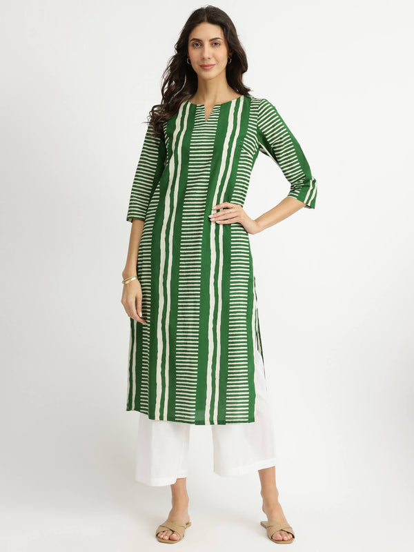 Cotton Geometric Print Kurta - Green